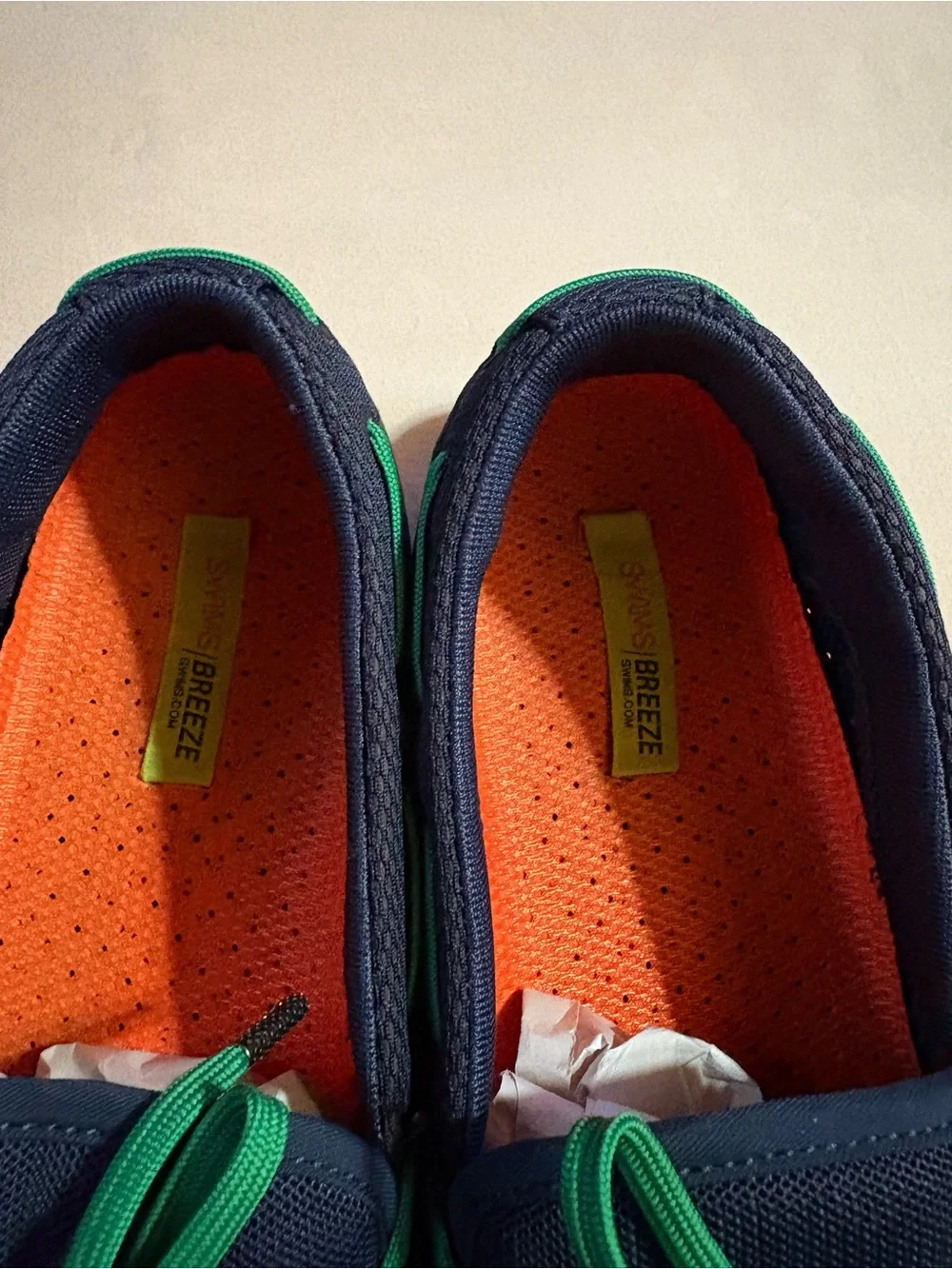 Swims Navy Boat Shoes with Green Laces Size US 10 / UK 9 / EU 43